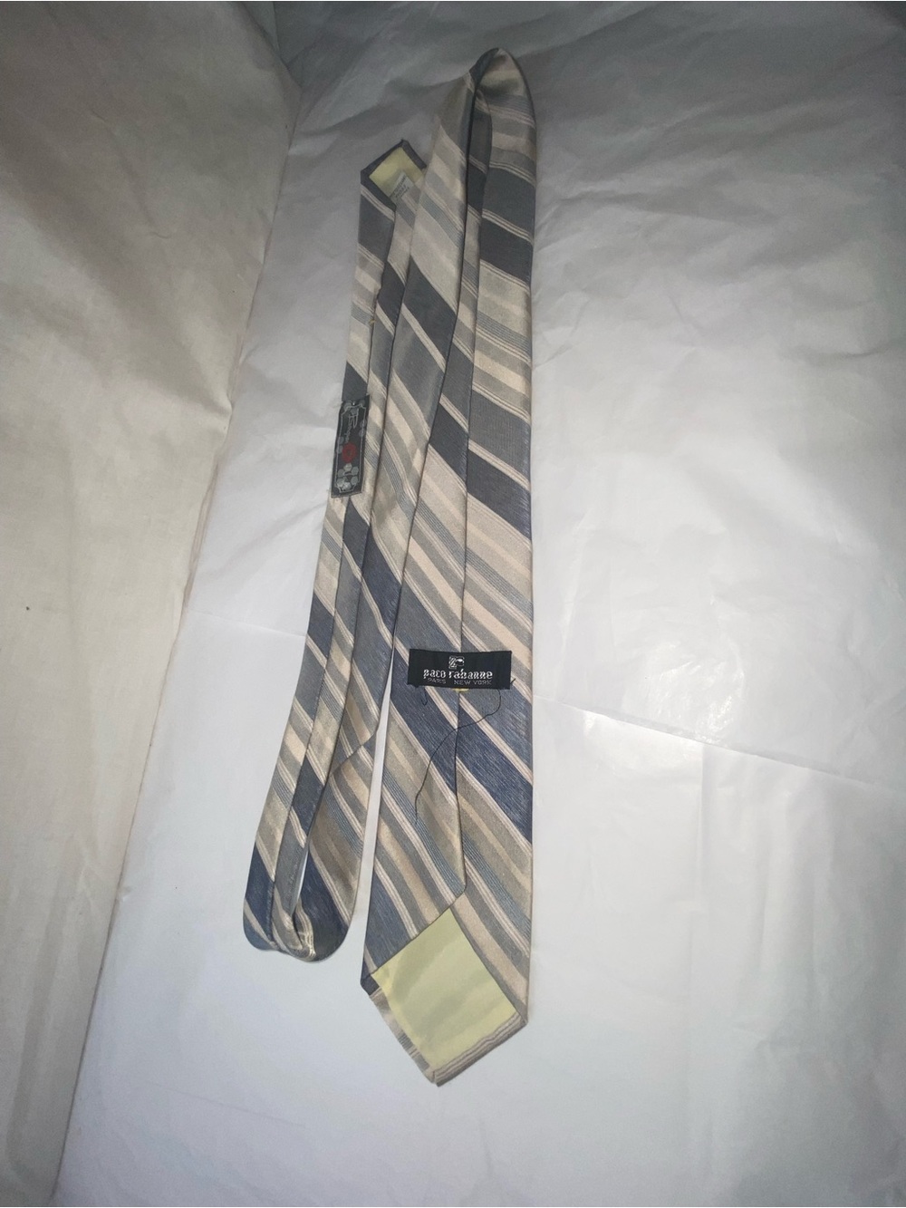 Paco Rabanne Diagonal Striped Tie in Blue and Beige vintage